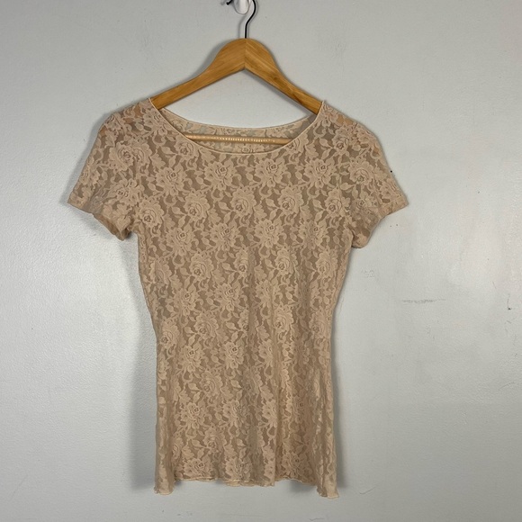 Hanky Panky Lace Short-Sleeve Top size small made in USA - Picture 1 of 5